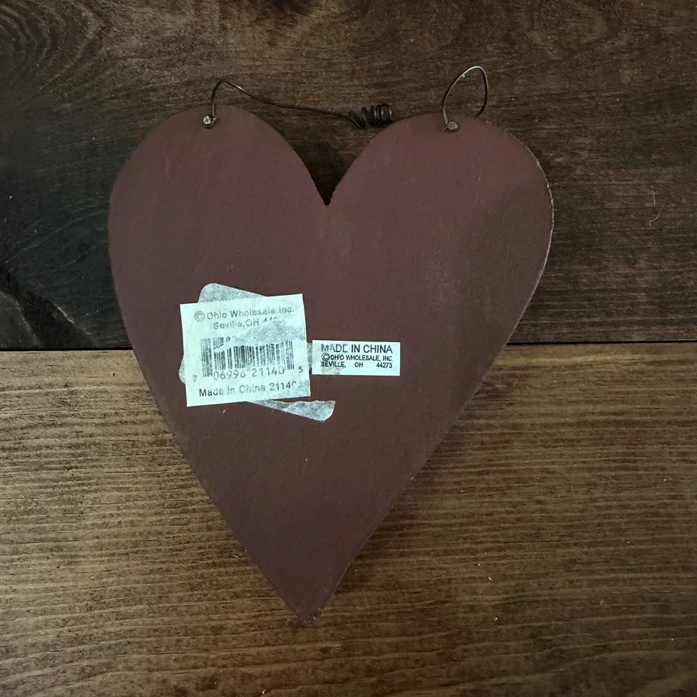 Nesting Wooden Heart Wall Decor Set 3 Piece Primitive Rustic Burgundy Farmhouse